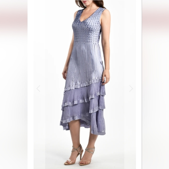 Komarov Tiered Hem Dress and Jacket, Blue To Lavender Ombre, M, 19" PTP, 48" L - Picture 5 of 9
